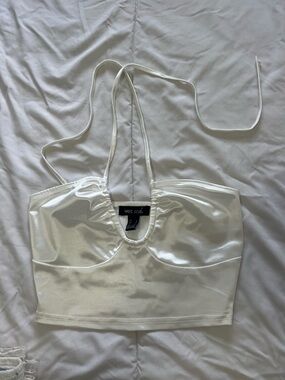 Wet Seal White Satin Halter Cropped Top